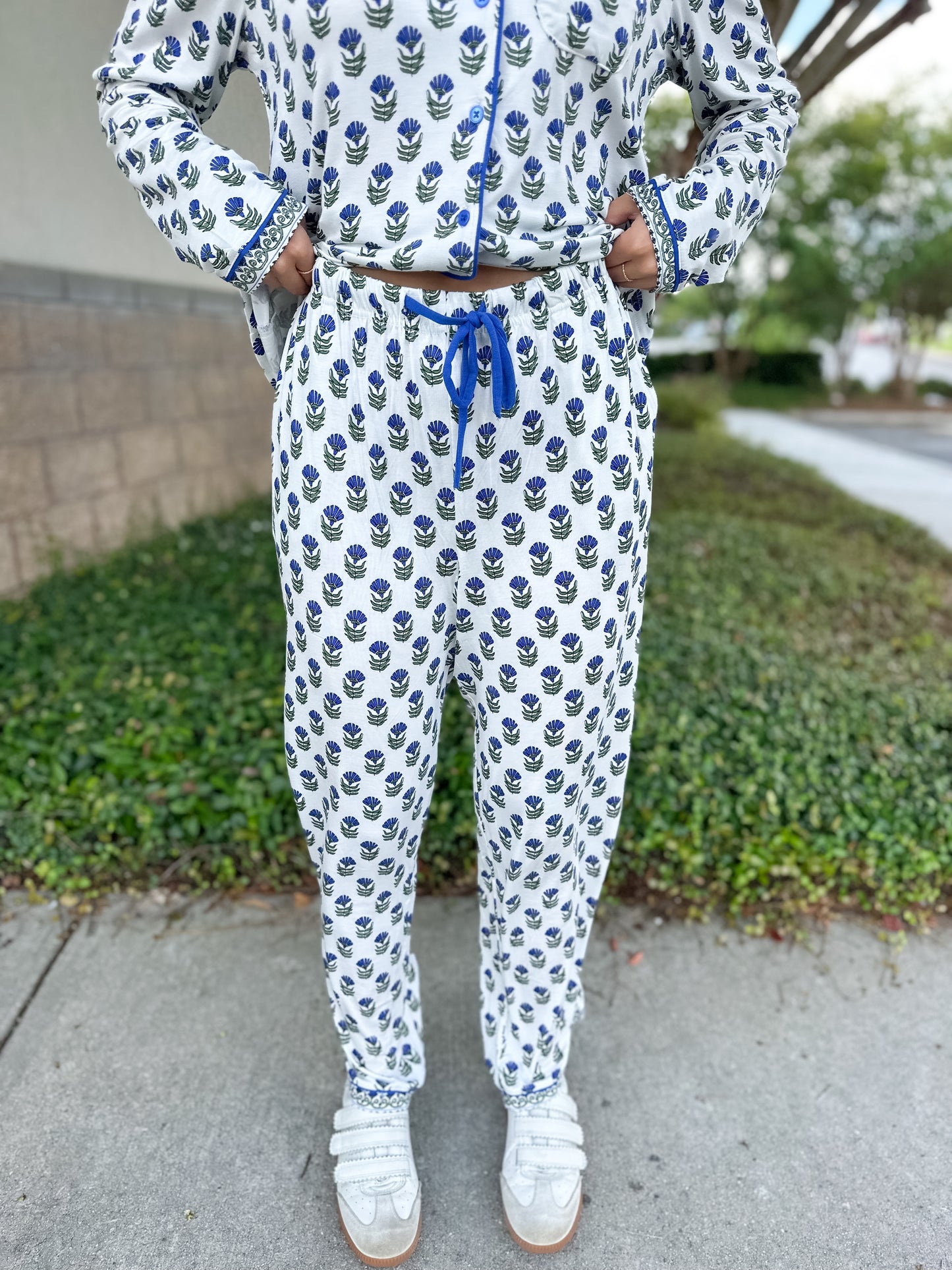 Charlotte Floral Foulard Pajama Pant Set - Navy