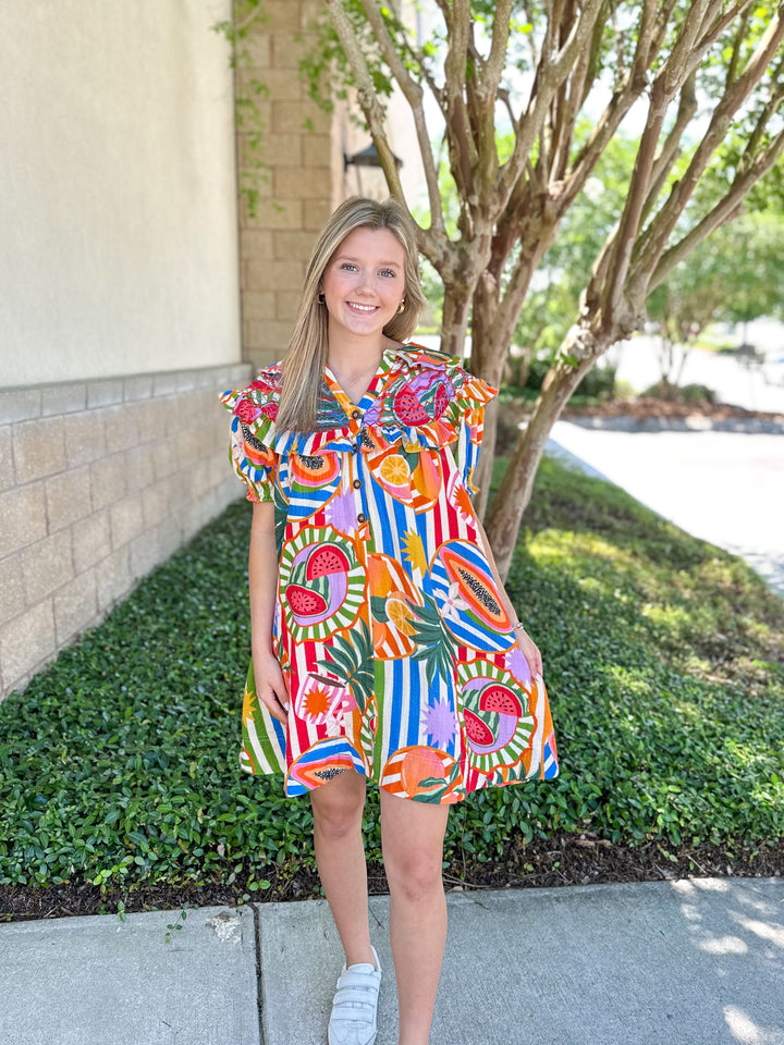 Tropical Island Fruit Stitch Peter Pan Dress