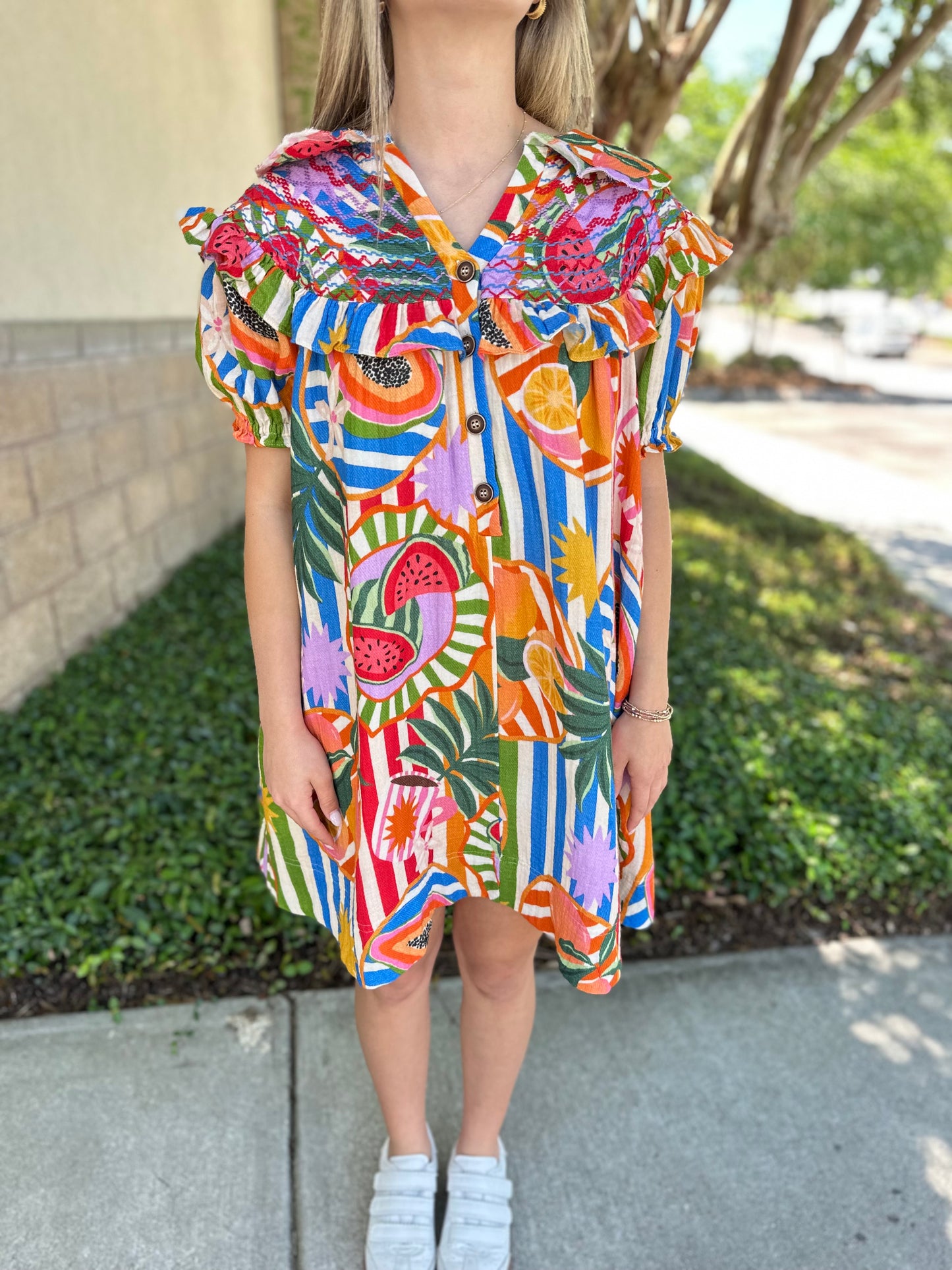 Tropical Island Fruit Stitch Peter Pan Dress