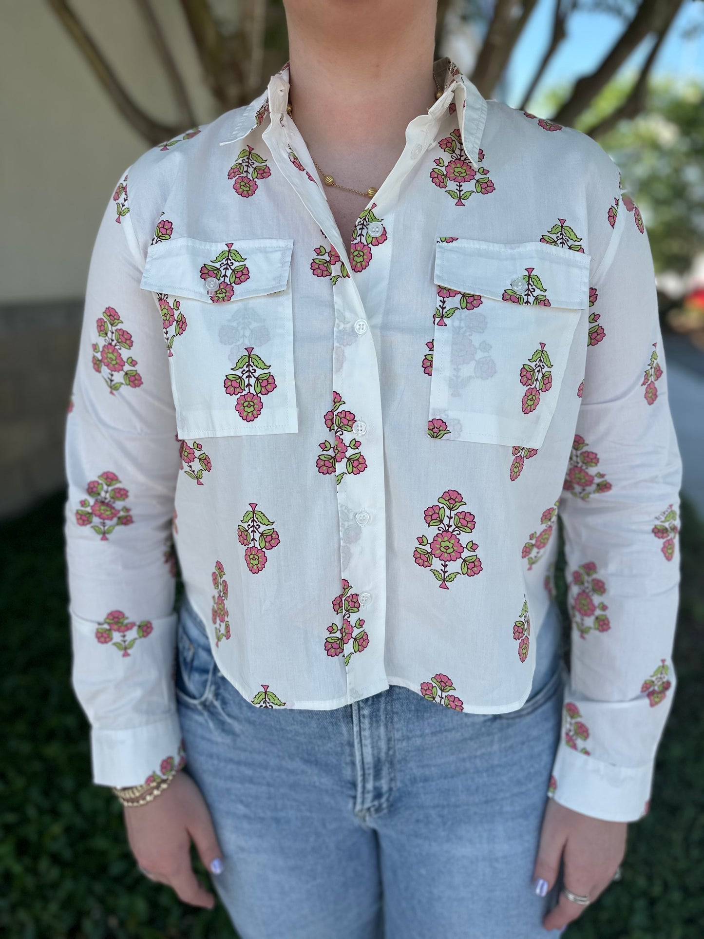 Ann Floral Pocket Camp Top