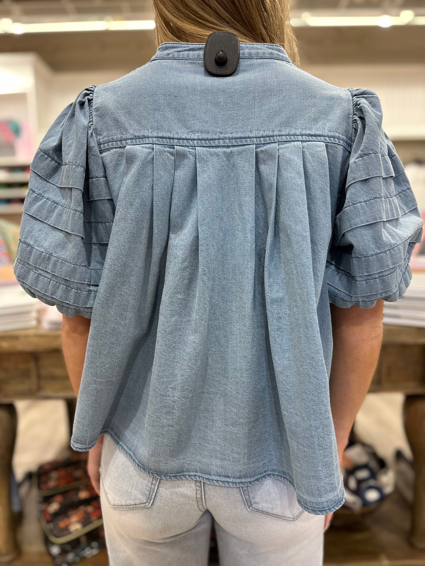 Braylee Denim Pleat Top