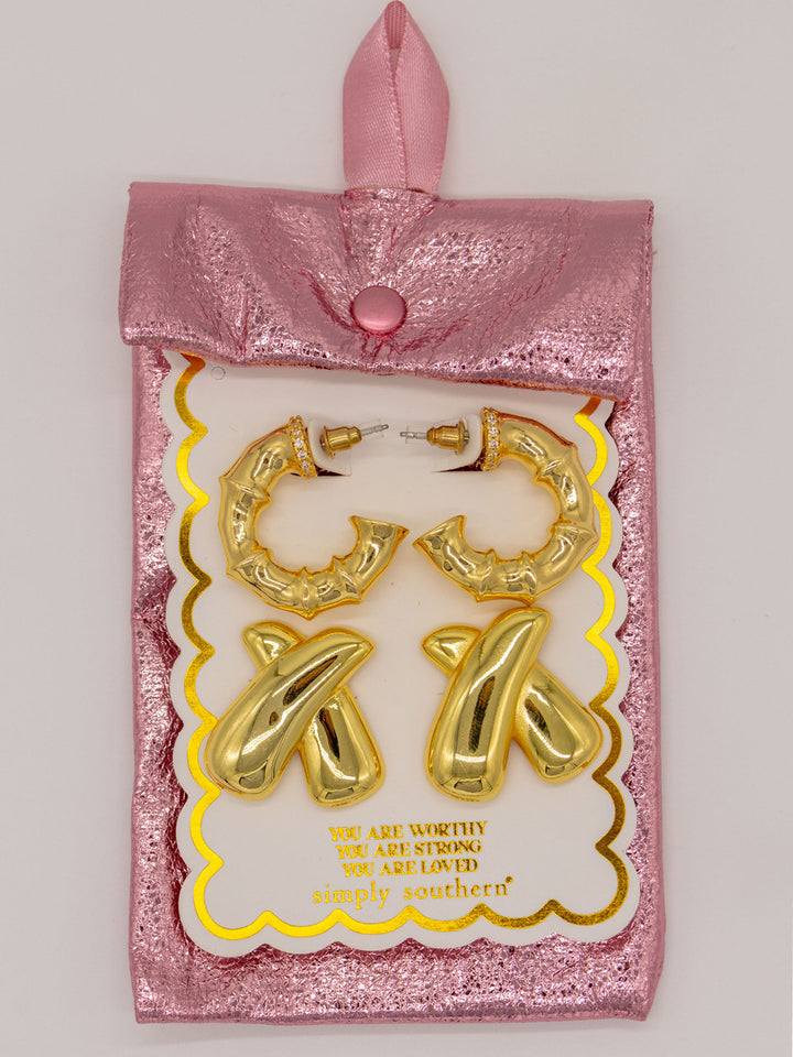 Simply Earring Set - Bamboo and Crosses