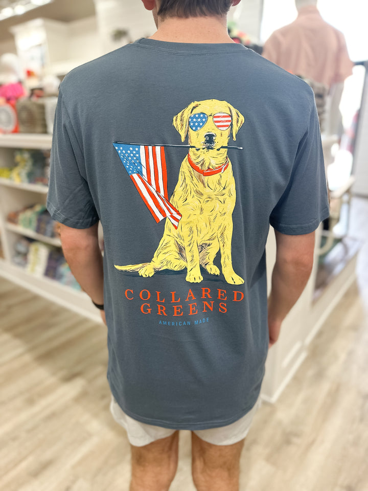 Collared Greens Patriotic Pup S/S T-Shirt - Steel Blue