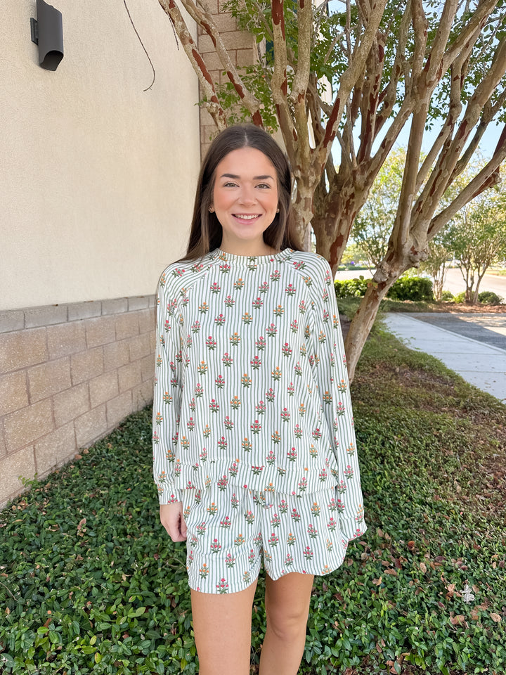 Annie Cottage Stripes Pajama Short Set - Green