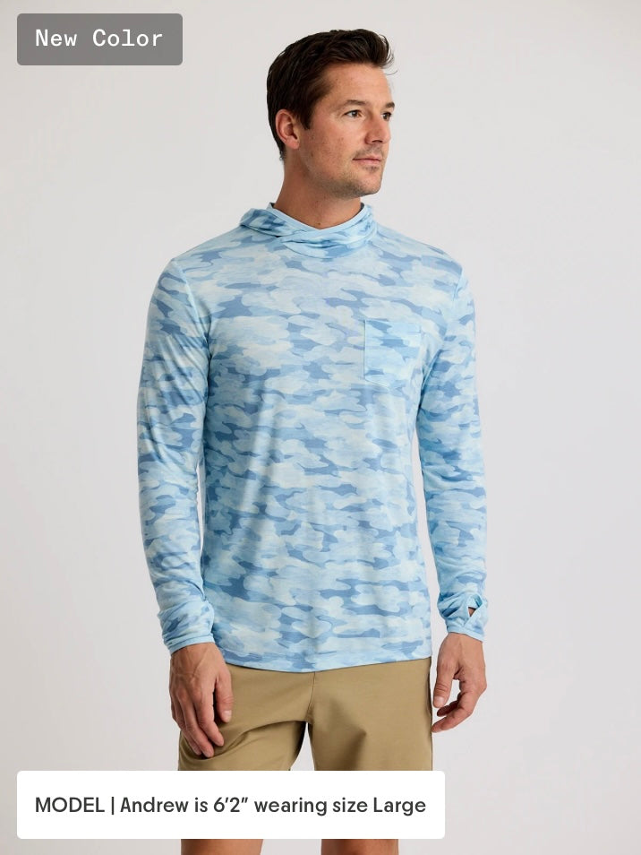 Free Fly Men’s Bamboo Lightweight Hoodie - Seasmoke Camo Surf Blue