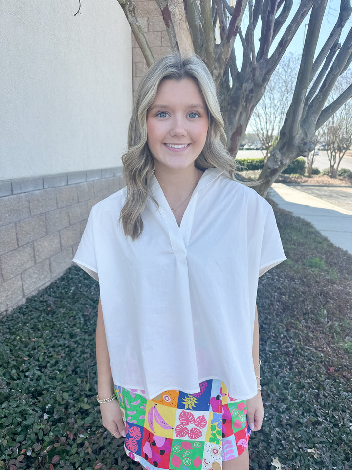 Helen Signature Collar Top - White