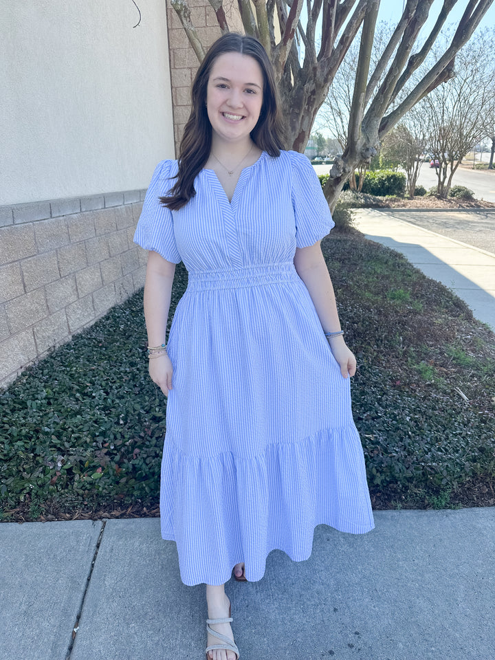 Tracey Seersucker Dress - Blue & White