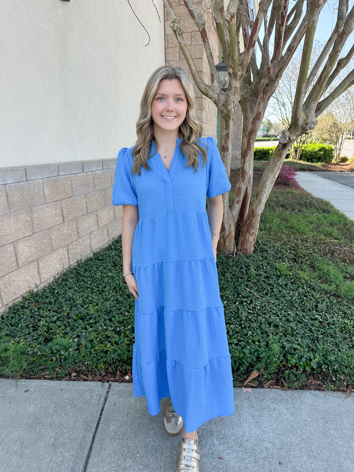Kinsley Dress - Blue Seersuckers