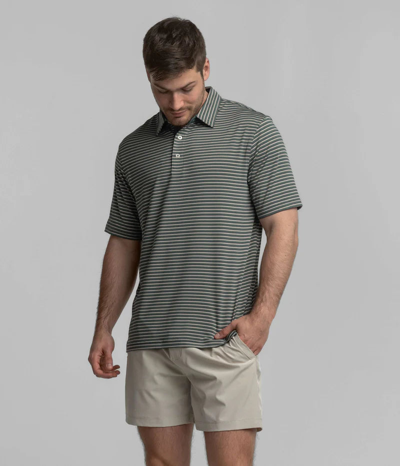 SSCO Men’s Crestline Stripe Performance Polo - Dark Forest