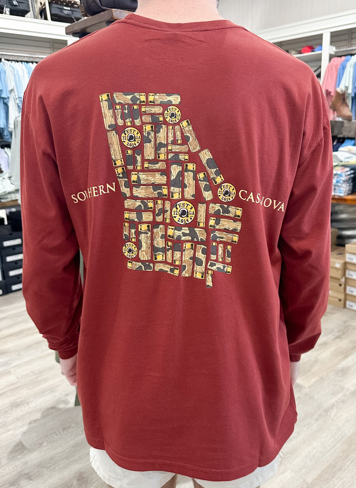 S. Casanova Georgia Camo Shells L/S T-Shirt - Burgundy