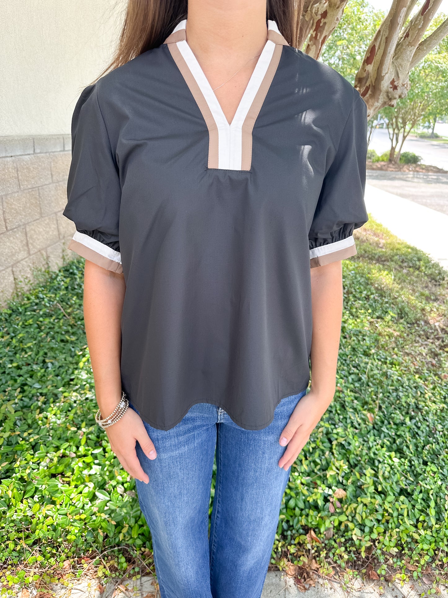 Megan Contrast Trim Top