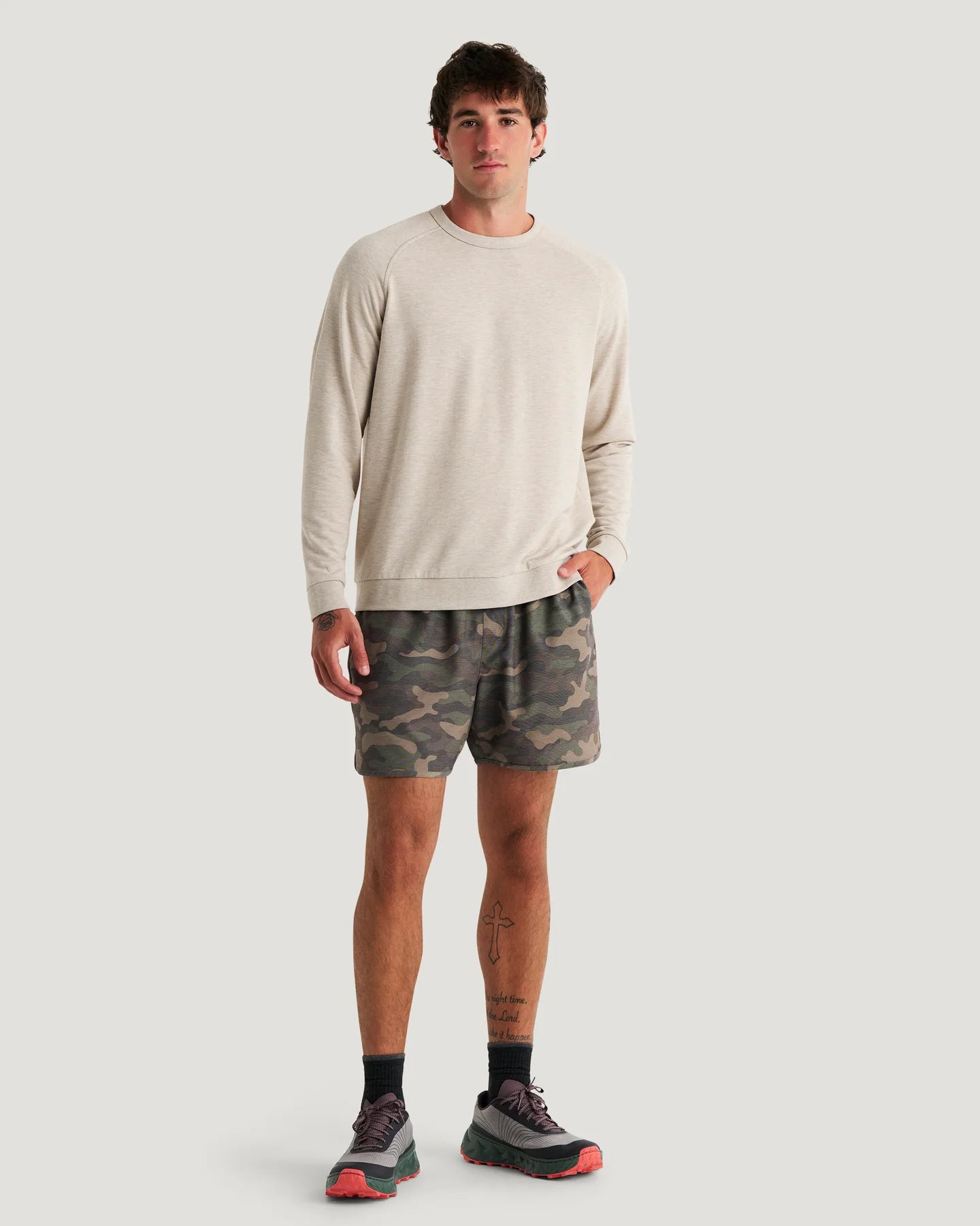 Free Fly Men’s Bamboo Lightweight Fleece Crew - Heather Desert Tan