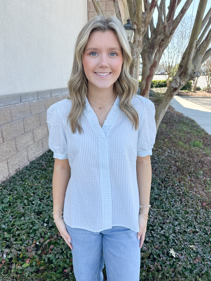 Brynn Top - Seafoam & White