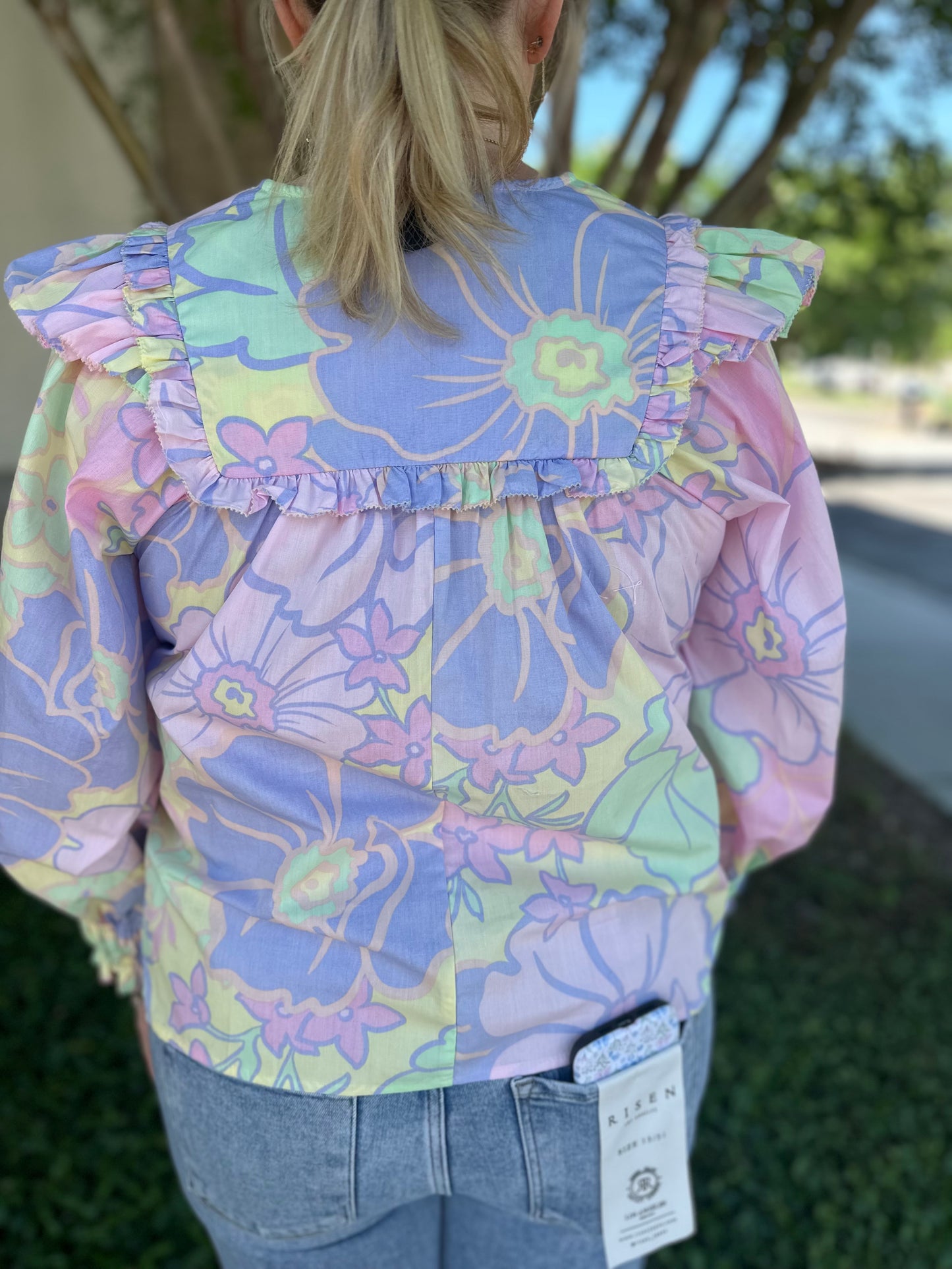Poplin Pastel Floral Ruffle Top