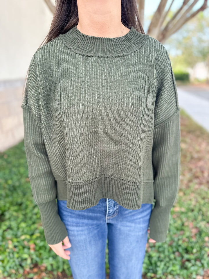 Courtney Ribbed Sweater - Dark Olive