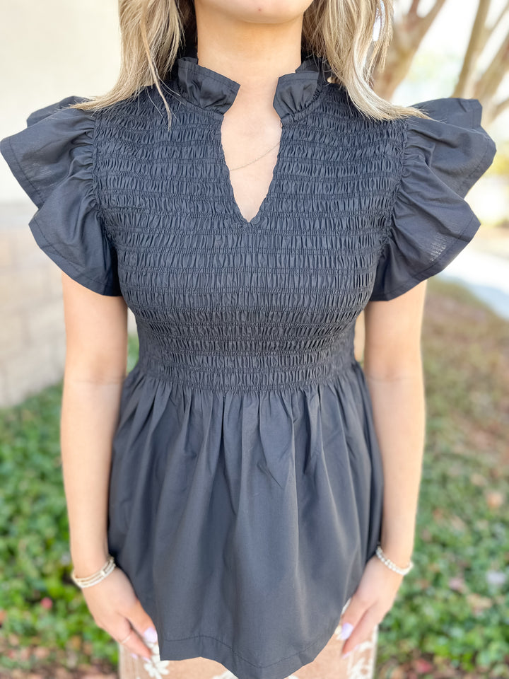 Andy Smocked Top - Black