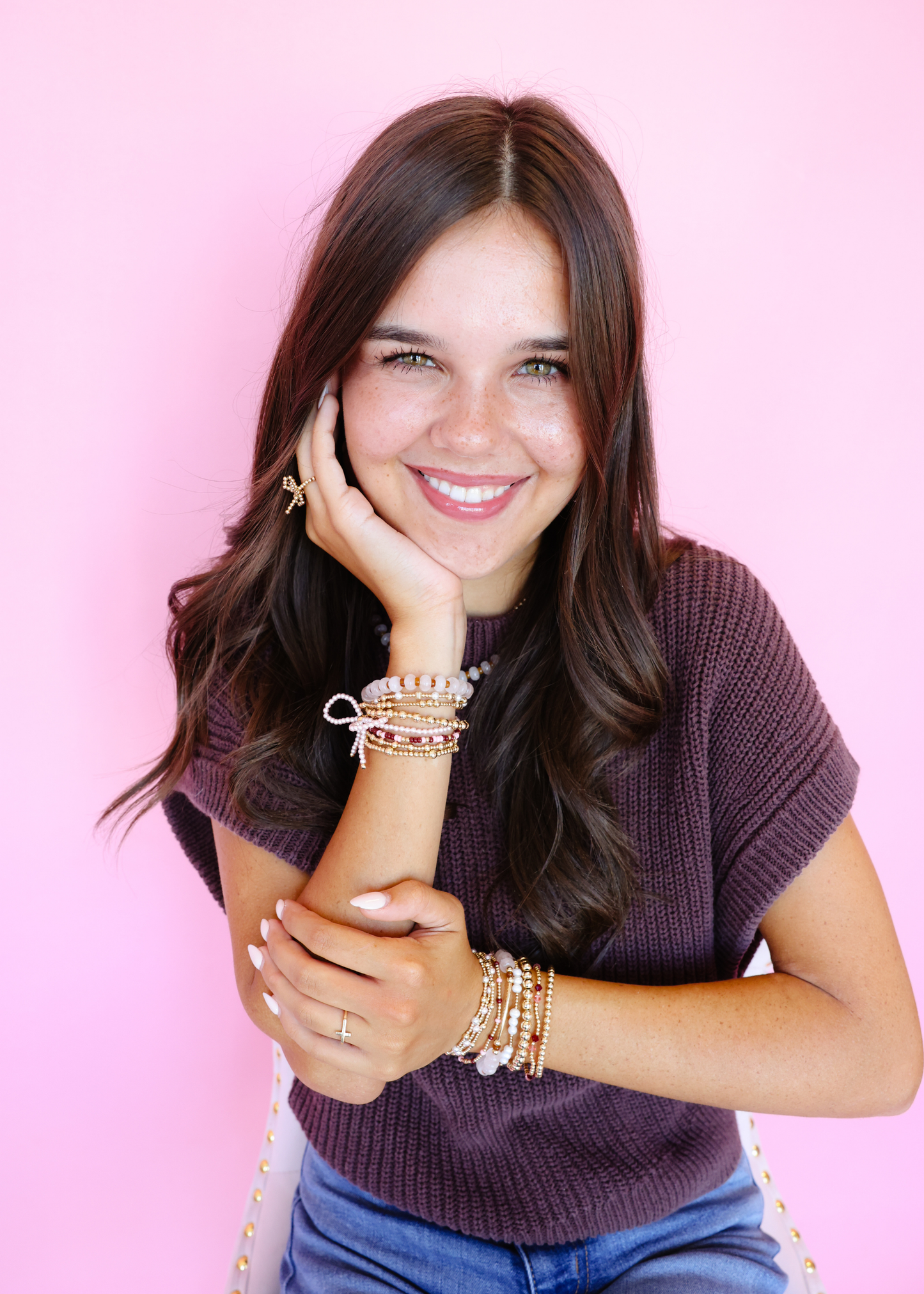 Penelope Bracelet in Light Pink and Maroon: Standard 6.75 inch