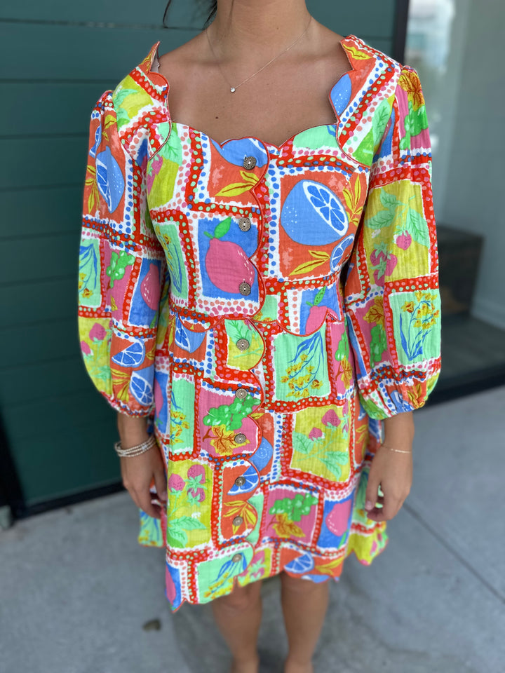 Fruit Gauze Scallop Dress