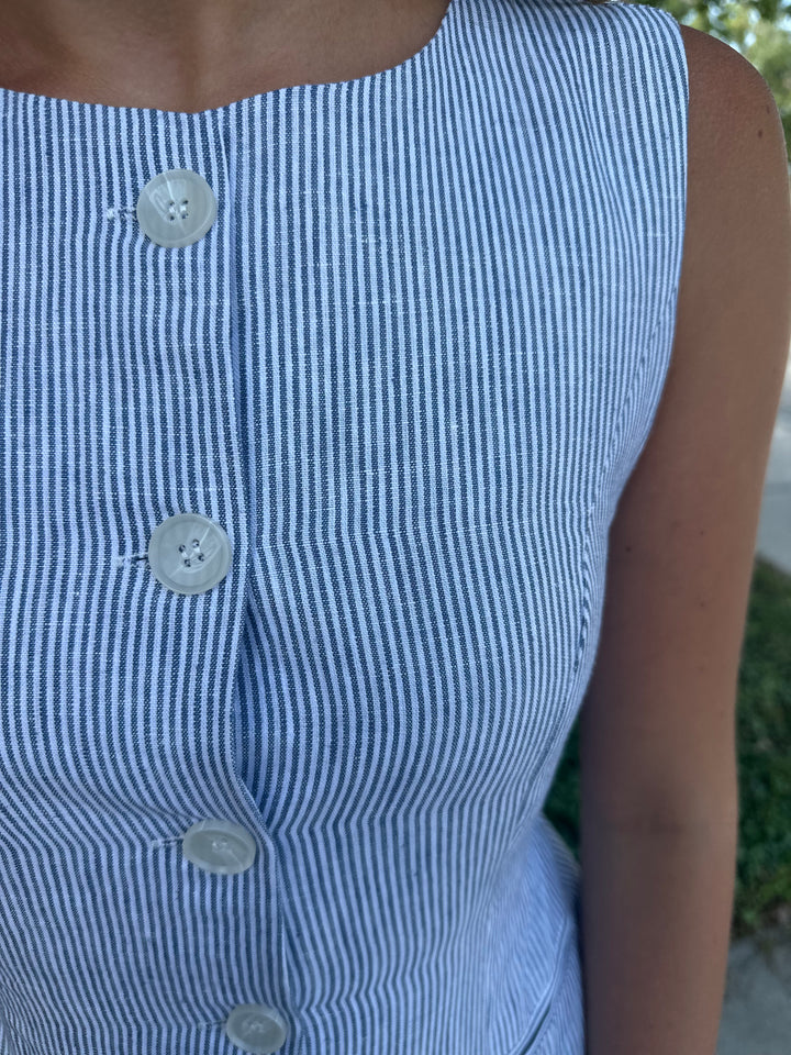 Chambray Linen Striped Vest