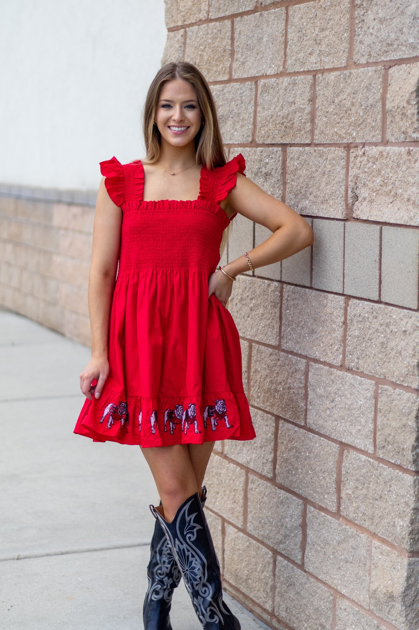 UGA Smocked Sequin Dress