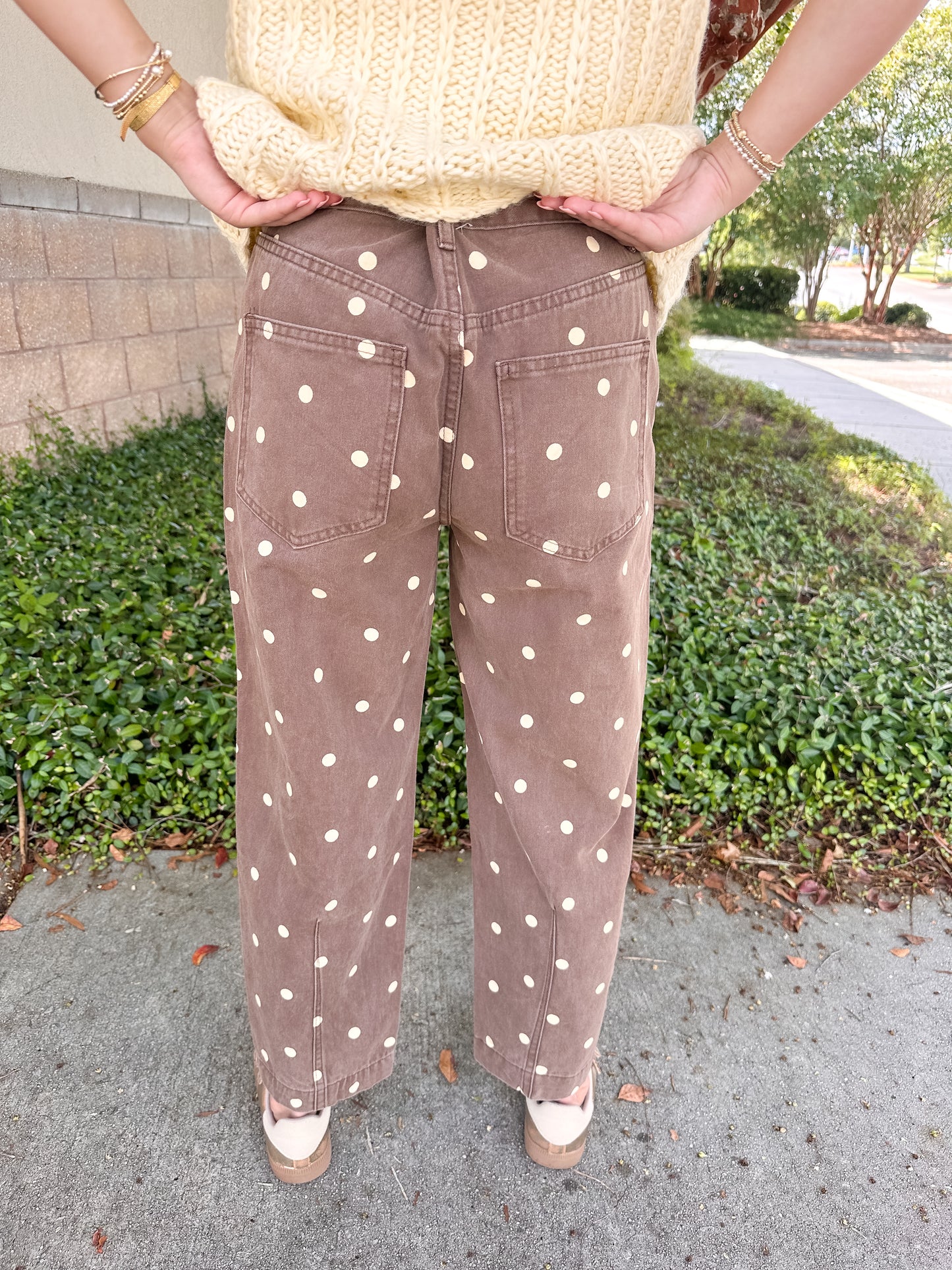 Ella Polka Dot Barrel Jeans - Brown