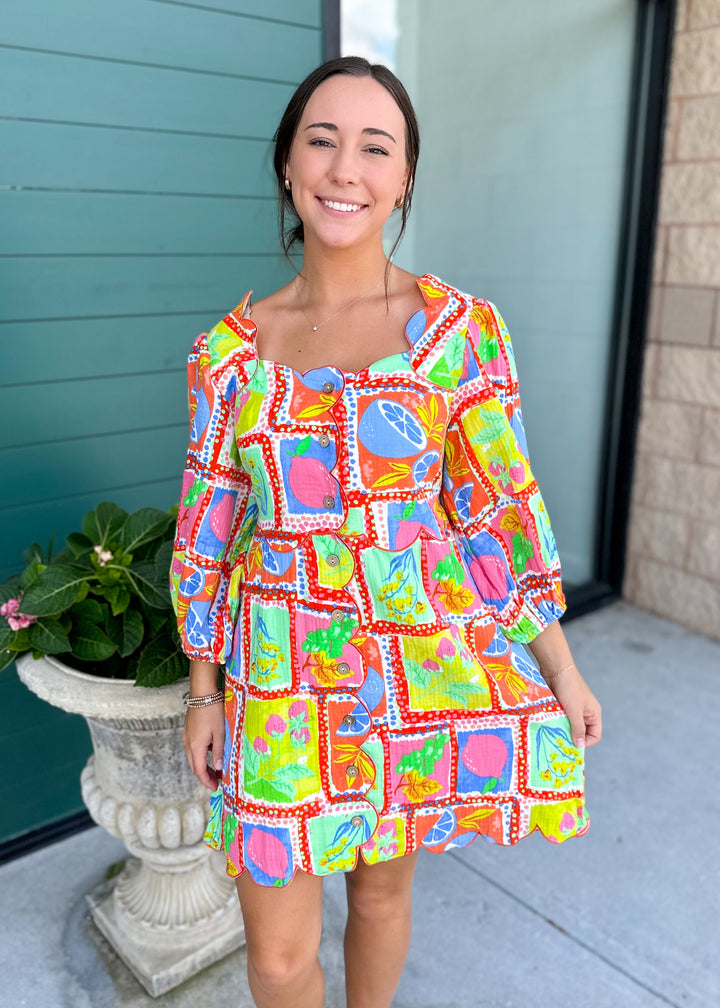 Fruit Gauze Scallop Dress