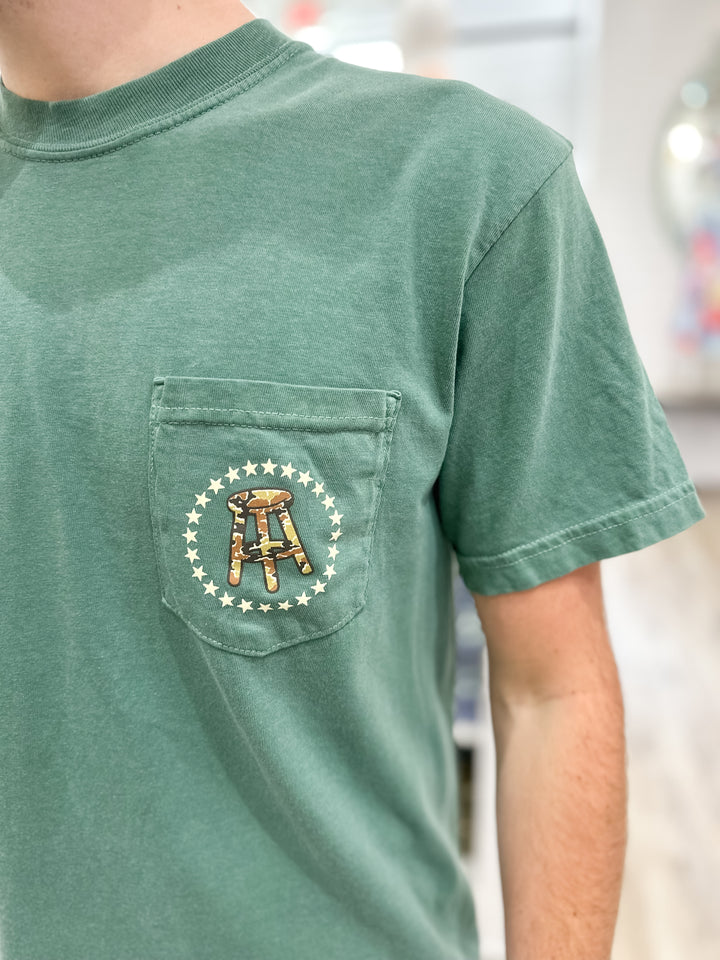 Barstool Camo Stool & Stars S/S Pocket T-Shirt - Light Green
