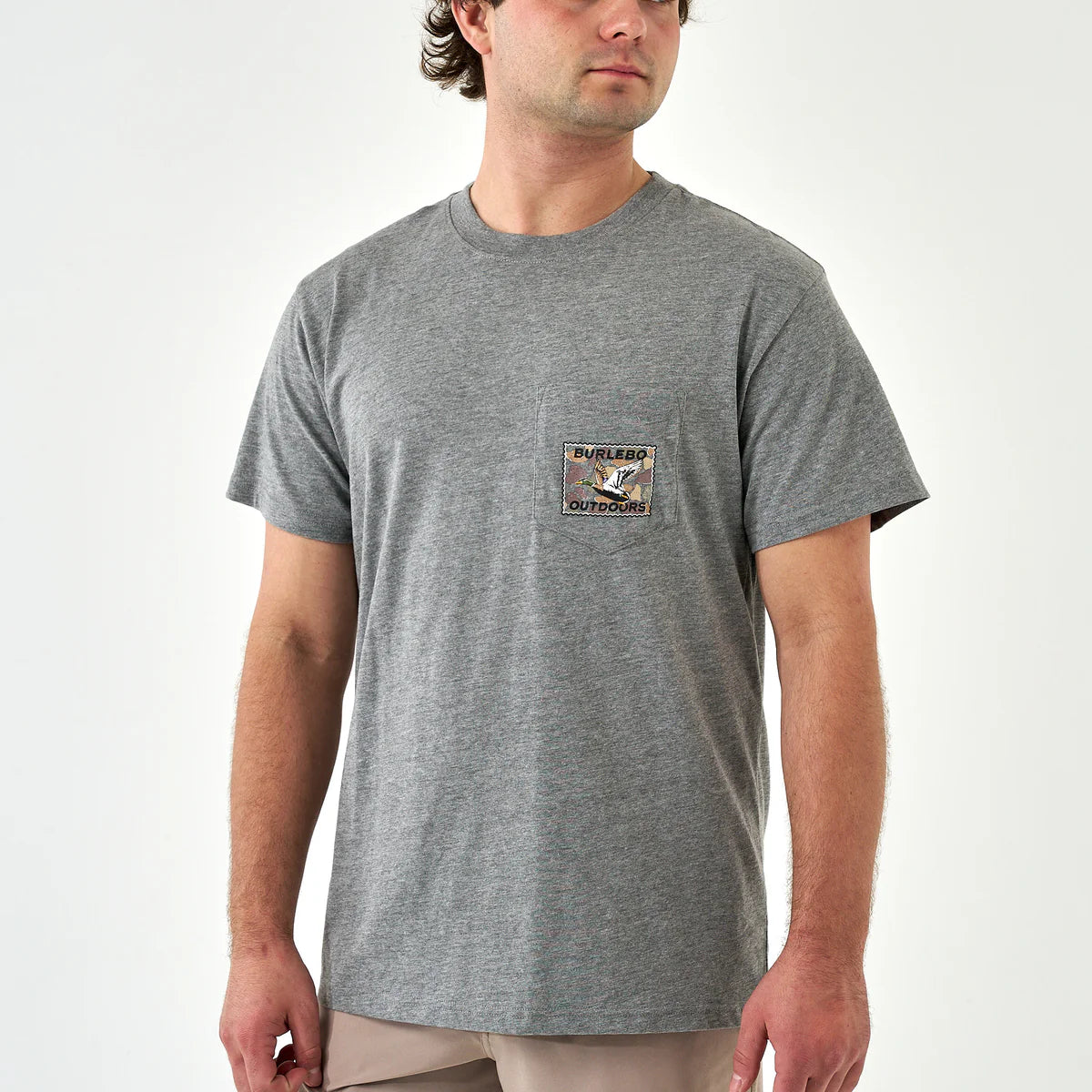 Burlebo Men’s Mallard Duck Stamp Pocket T-Shirt - Dark Heather Gray