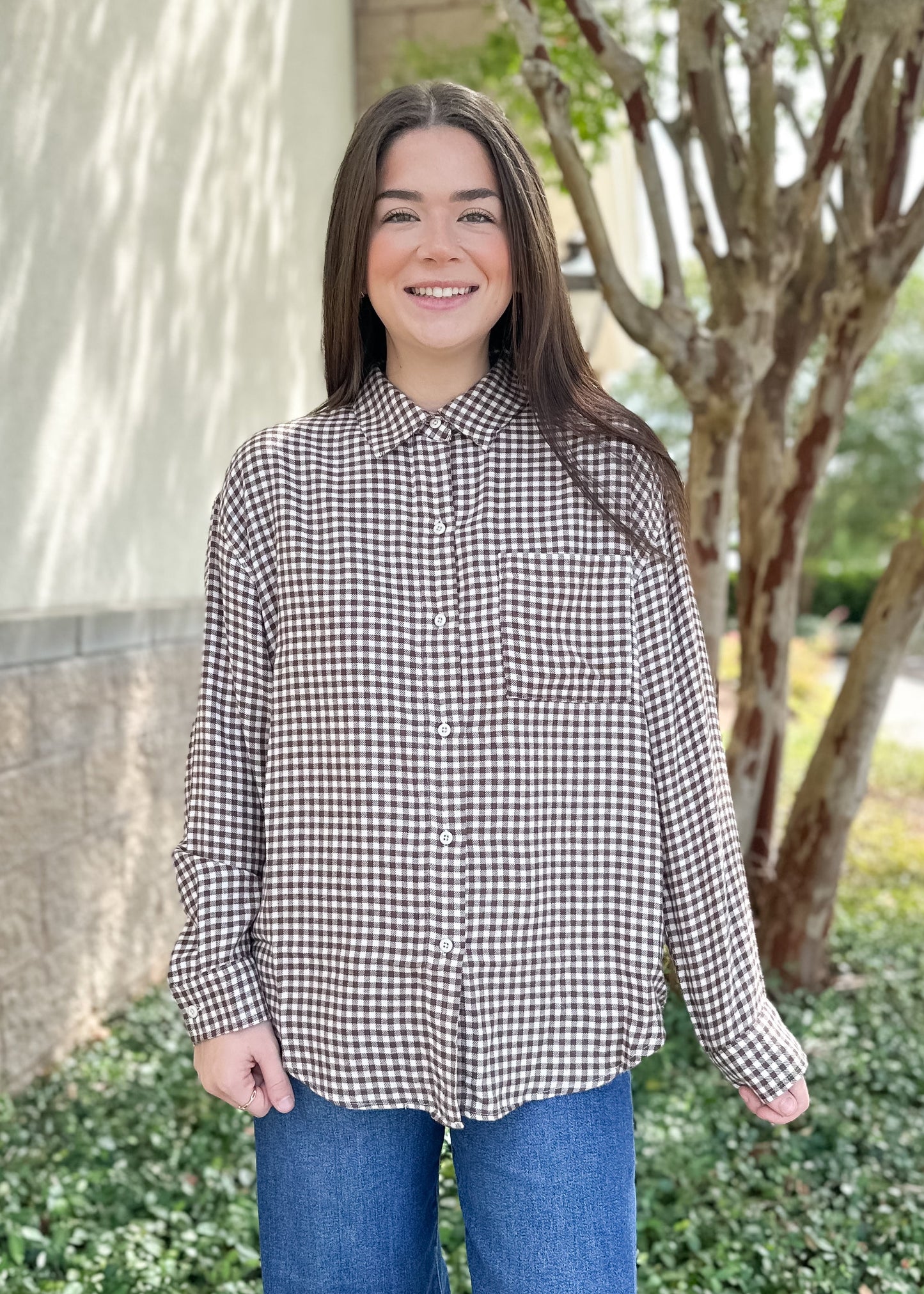 River Plaid Button Up - Chocolate Cherry