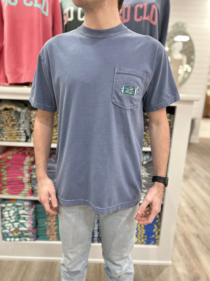 Old Row Bottoms Up, Bobbers Down Pocket S/S T-Shirt - Blue Jean