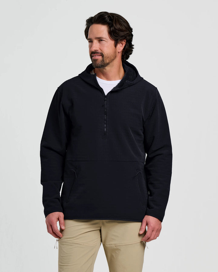 FreeFly Men’s Gridback Fleece Anorak Hoodie - Black