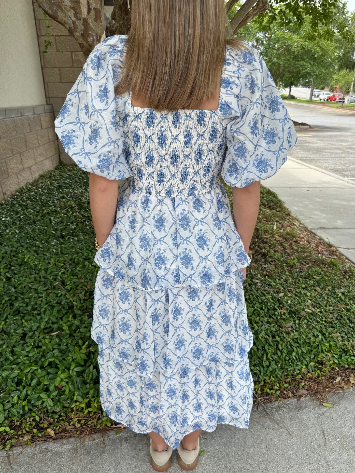 Bodi Smocked Bubble Tiered Midi Dress