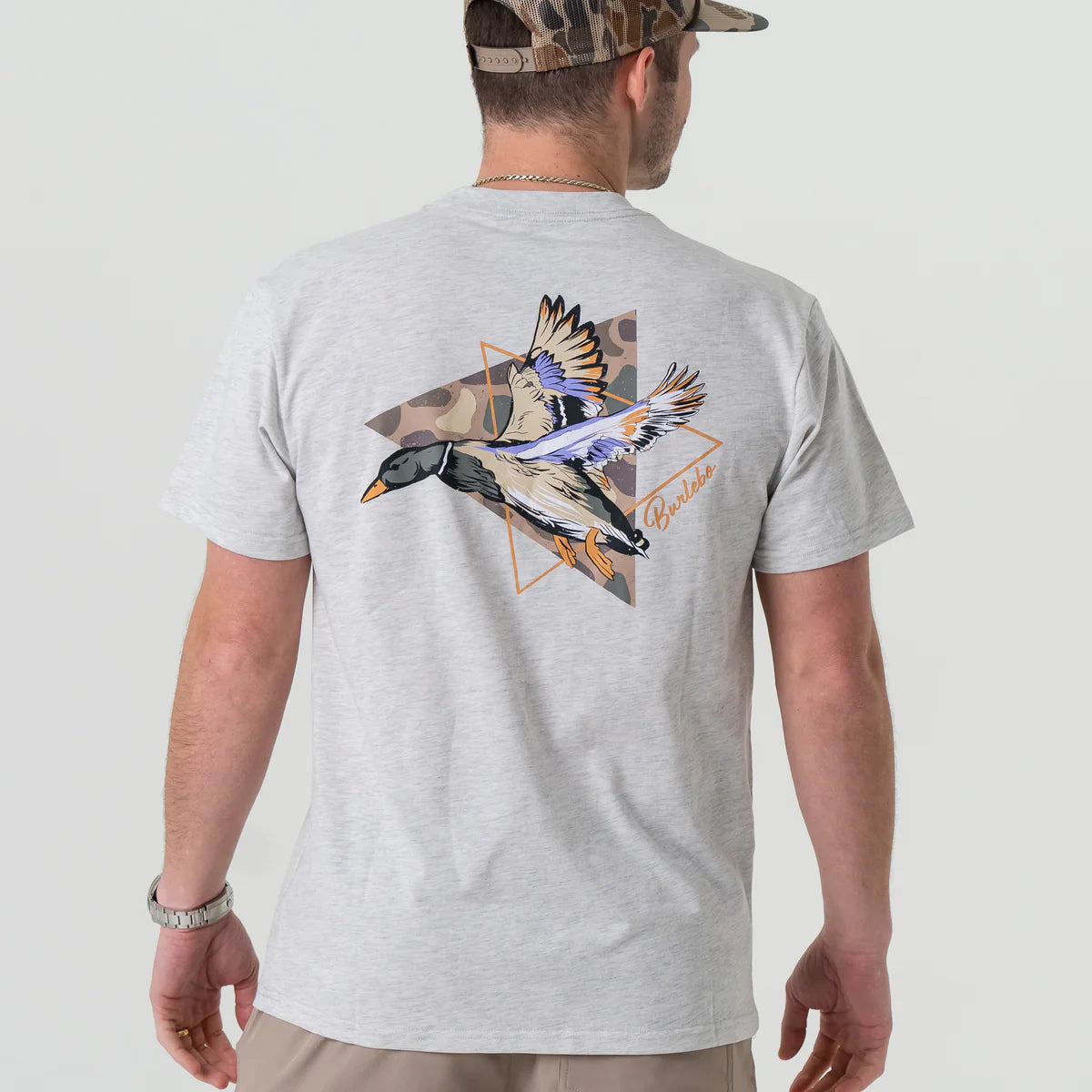 Burlebo Men’s Pintail Triangle Duck S/S Pocket T-Shirt - Heather Ash Grey