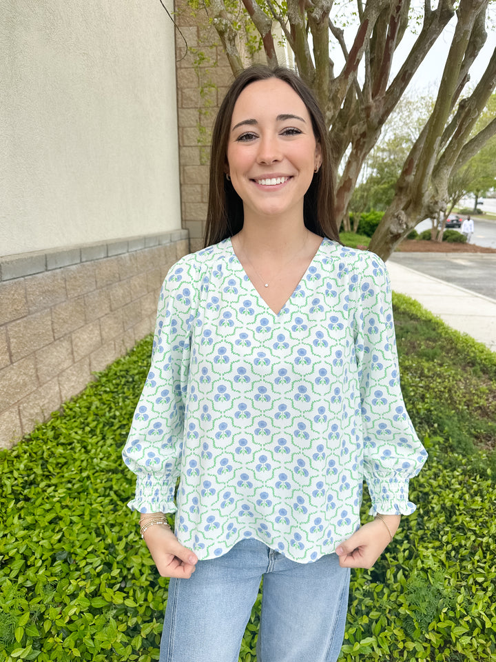 Ashlyn Top - Sweetbriar Lattice Blue