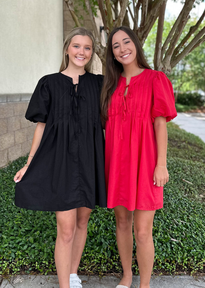 Kate Pin Tuck Bubble Sleeve Mini Dress