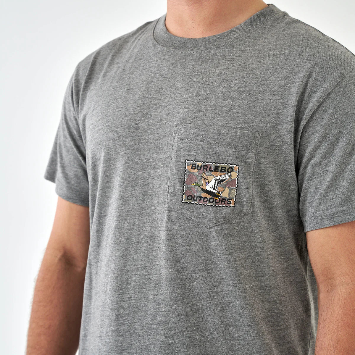 Burlebo Men’s Mallard Duck Stamp Pocket T-Shirt - Dark Heather Gray