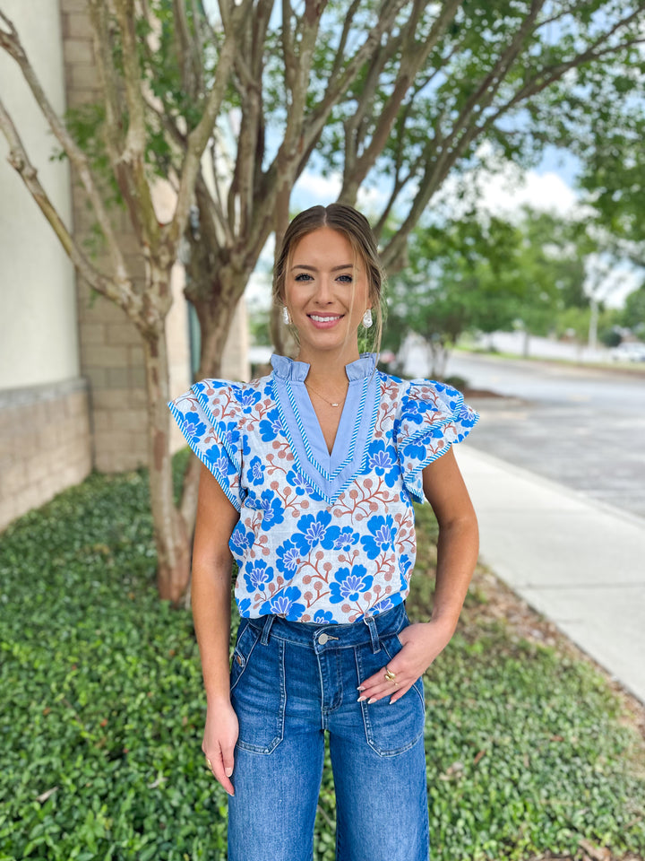 Lila Floral Ruffle Sleeve Top