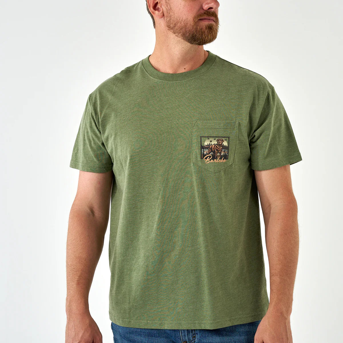 Burlebo Men’s Duck Dog Stamp Pocket T-Shirt - Heather Olive