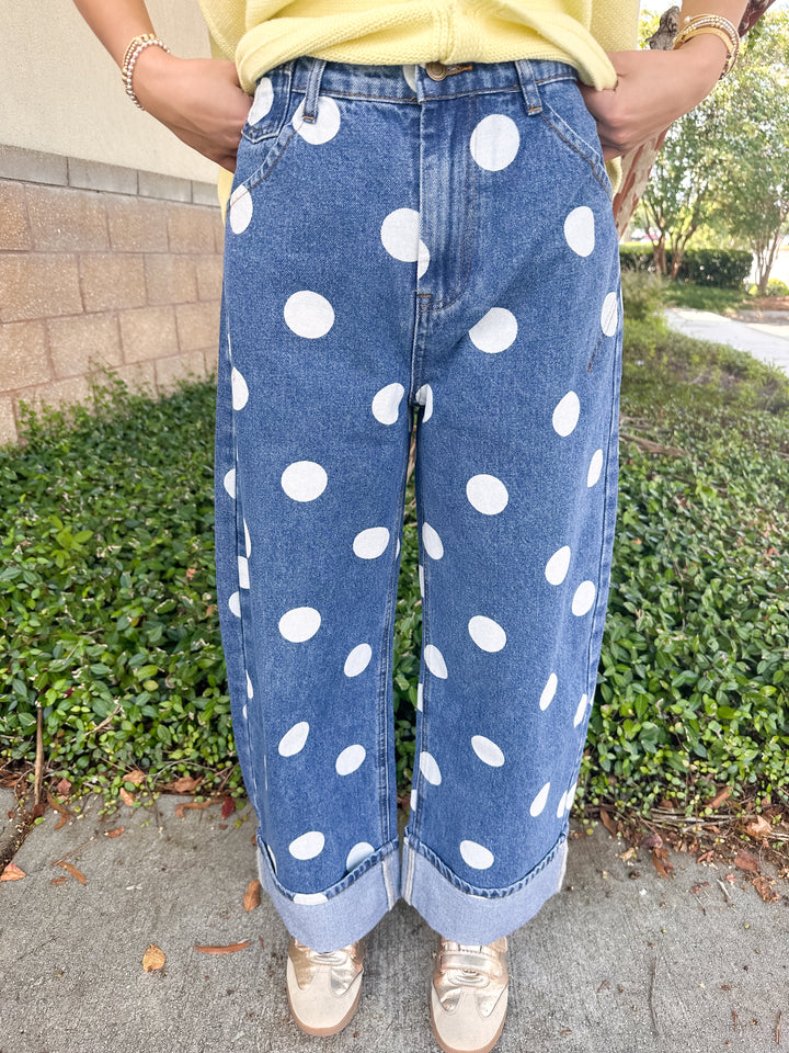 Rowan Polka Dot Barrel Jeans - Dark Wash