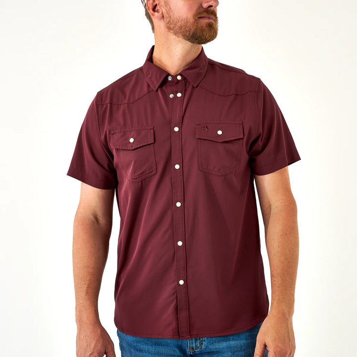 Burlebo Men’s Performance S/S Western Button Up - Maroon