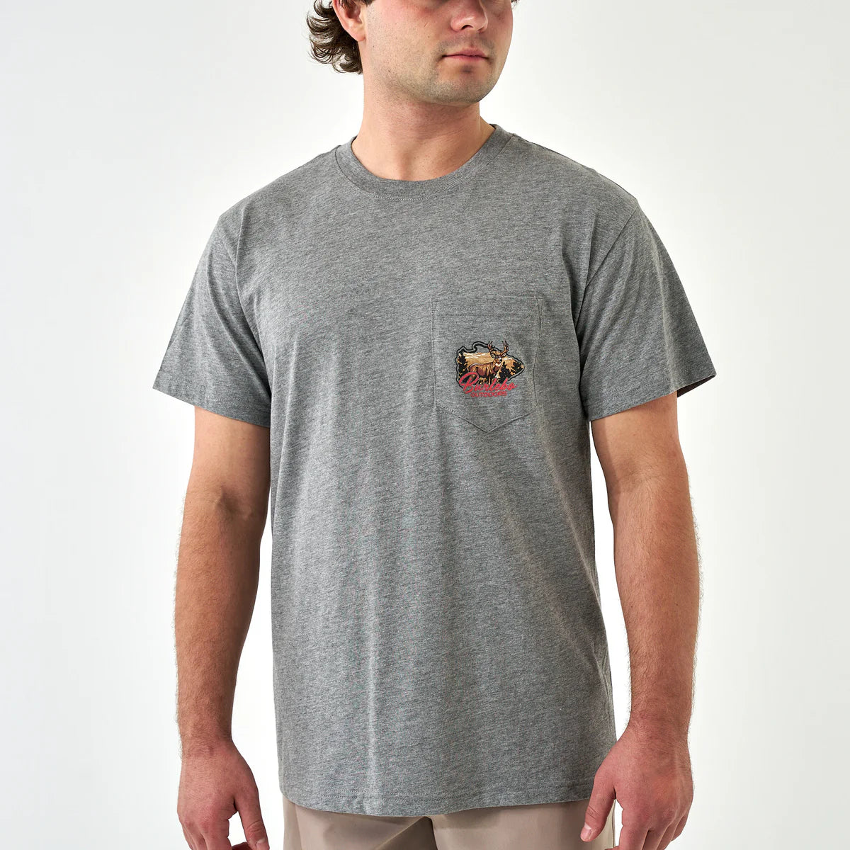 Burlebo Men’s Hill Country Buck Pocket T-Shirt - Dark Heather Gray