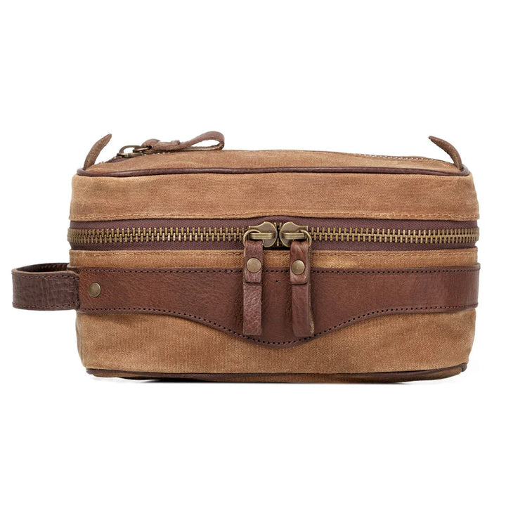 Mission Mercantile Campaign Waxed Canvas Toiletry Square Shave Kit - Smoke Brown