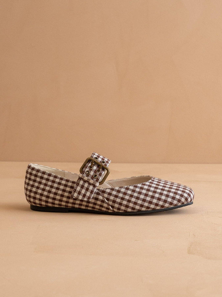 The Soho | Coffee Gingham Ballet Fall Flat Studded Buckle