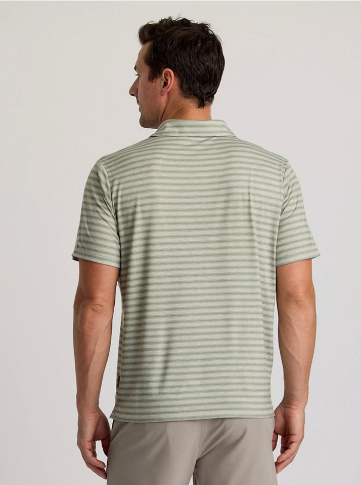 Free Fly Men’s Elevate Polo - Smooth Sailing Stripe Heather Desert Sage