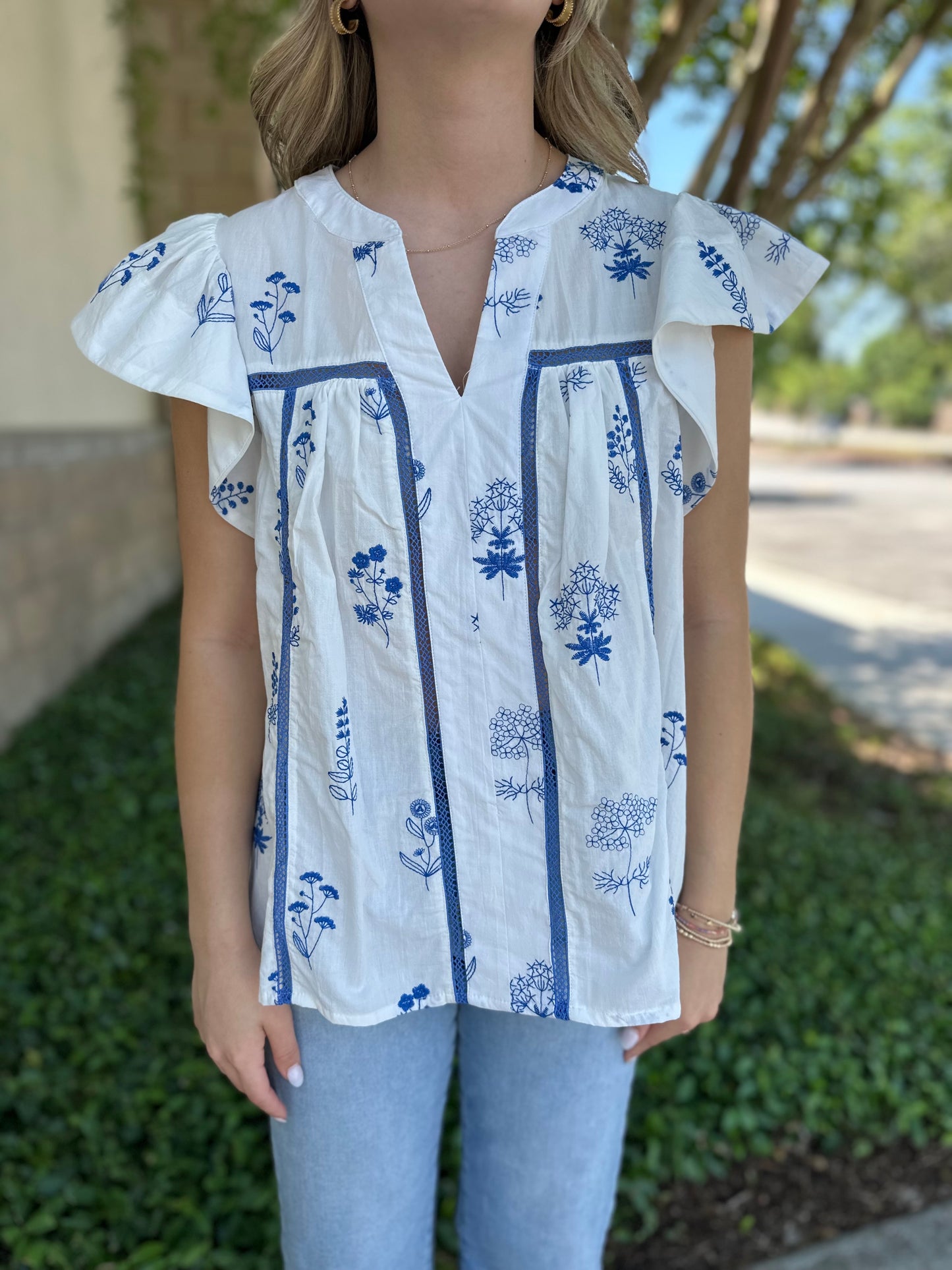China Blue Floral Top
