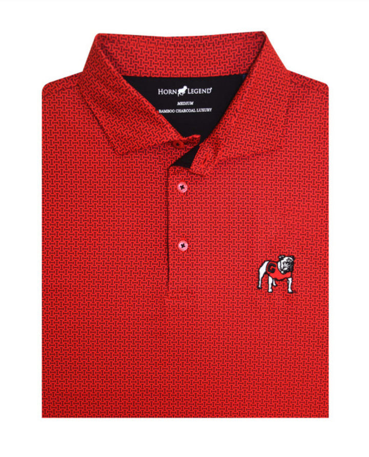 Horn Legend UGA Georgia Standing Bulldog Football Laces Polo - Red