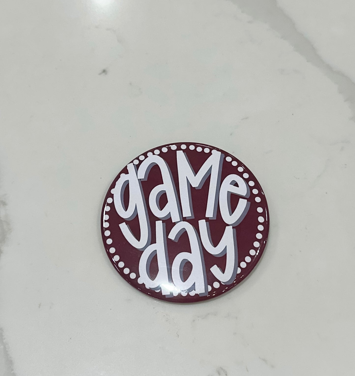 Tailgated Pins - Game Day Maroon Background