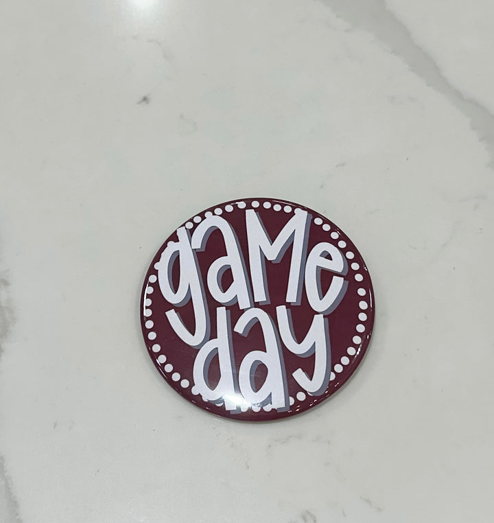 Tailgated Pins - Game Day Maroon Background
