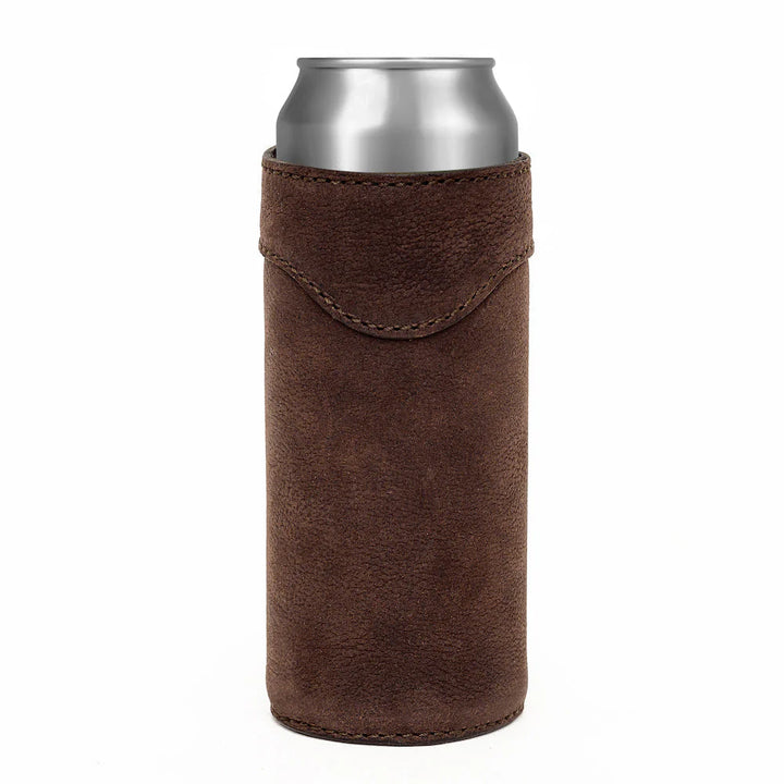 Mission Mercantile Campaign Leather Slim Can Koozie - Smoke
