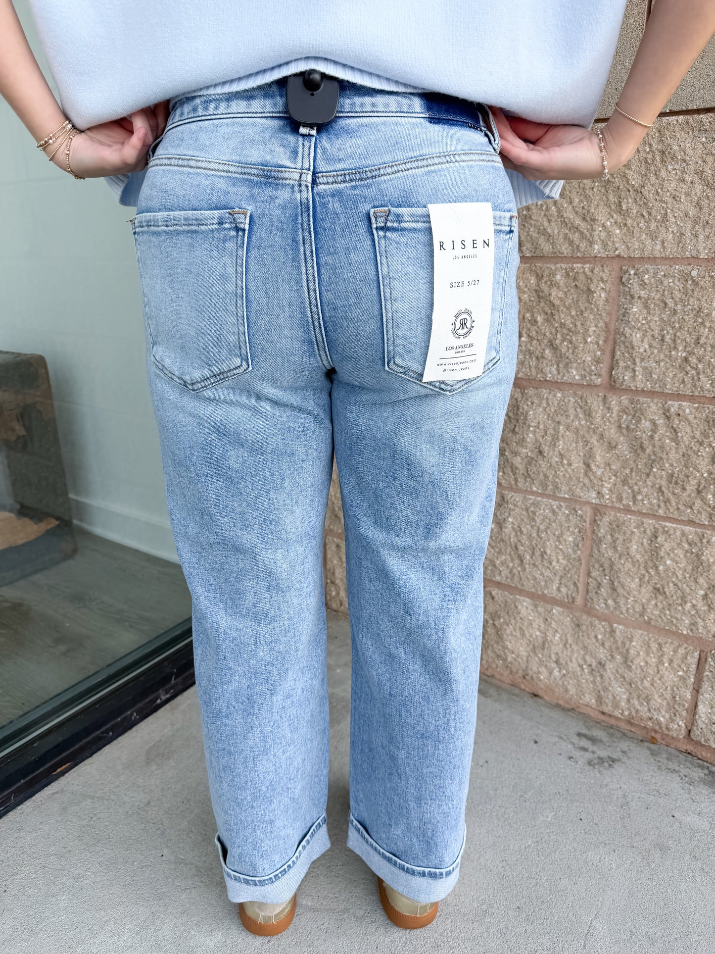 Risen Elise - Mid Rise Ankle Boyfriend Cuffed Jeans - Light